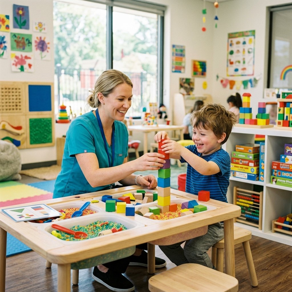 Teacher and parent collaborating for child development